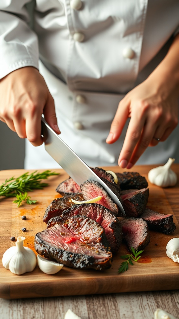 Delicious garlic butter steak bites with crispy roasted potatoes.