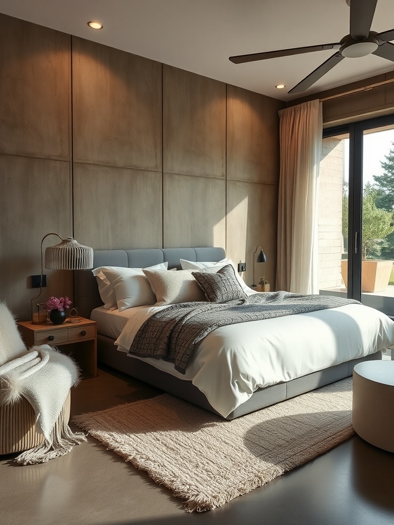 A cozy bedroom featuring personalized wall art and soft decor with warm lighting.