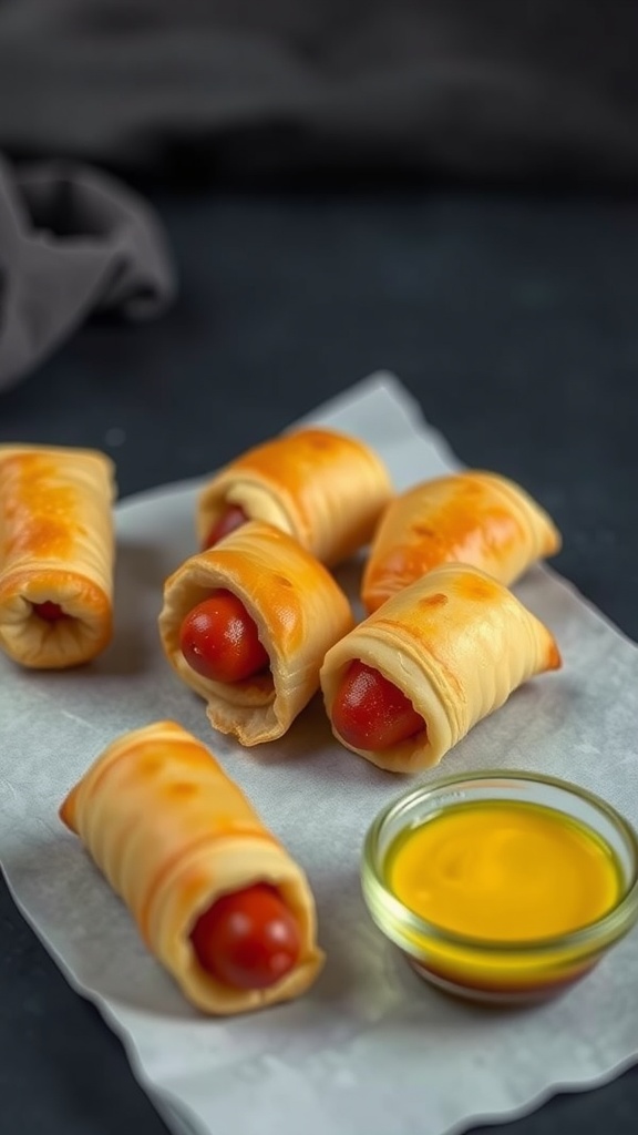Pigs in a blanket with mustard