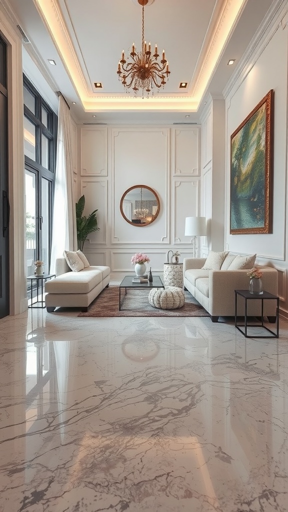 Colorful epoxy floor with playful splashes in a bright pink room