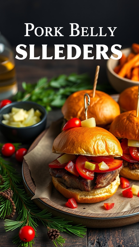 Delicious pork belly sliders served with fresh toppings