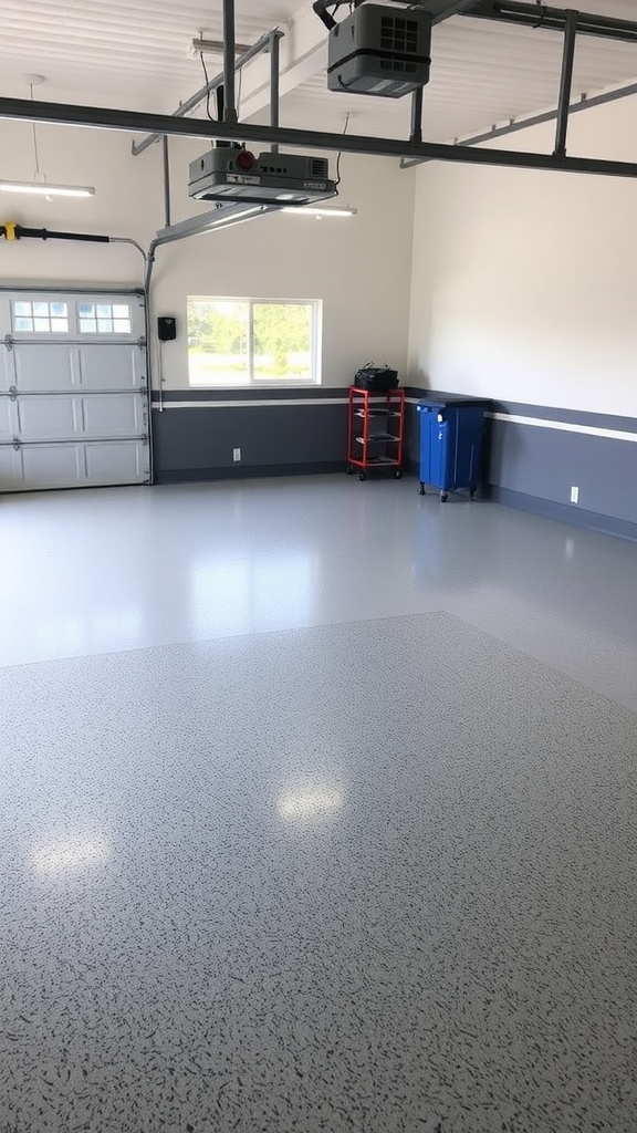 A well-designed garage bar with an epoxy floor, showcasing a polished look and cozy seating.
