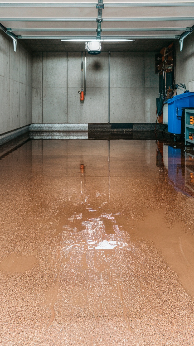 A glossy epoxy garage floor reflecting light, showcasing its protective surface.