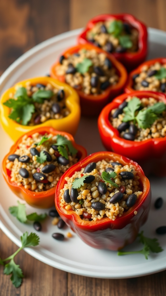 Quinoa and black bean stuffed peppers on a plate