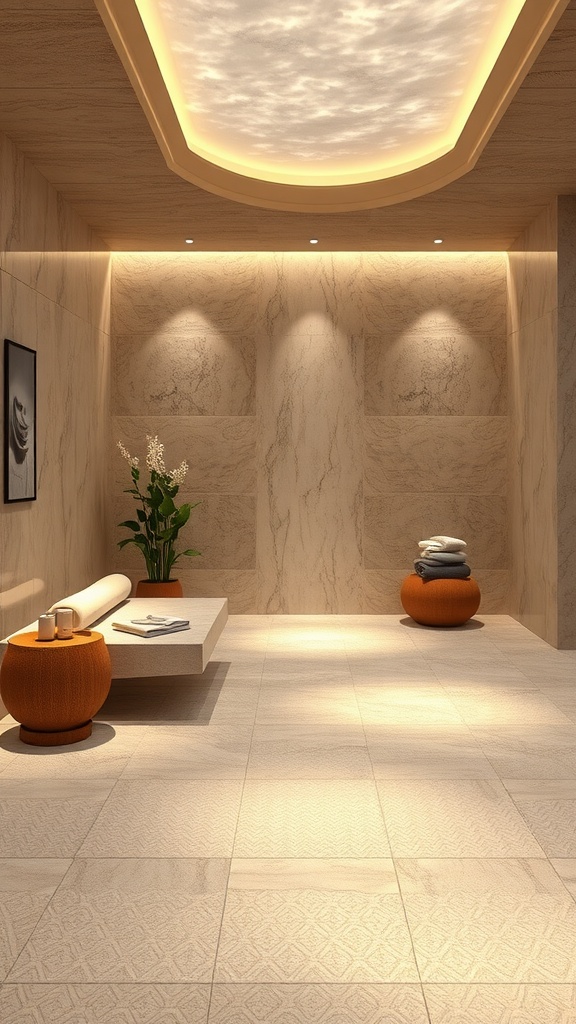 A modern spa interior with vibrant epoxy flooring and sleek design.