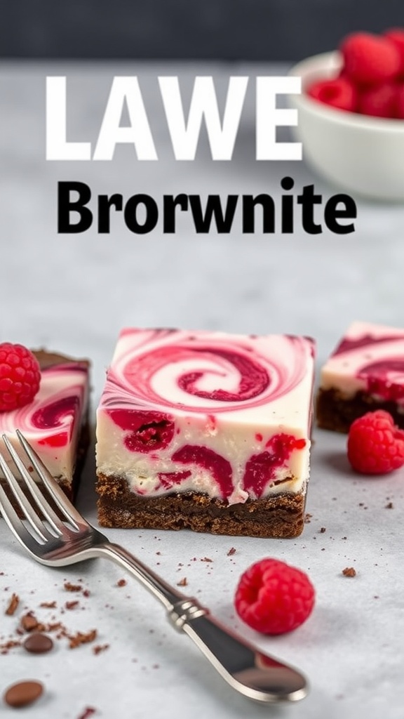 Delicious raspberry cheesecake swirl brownies with a fork
