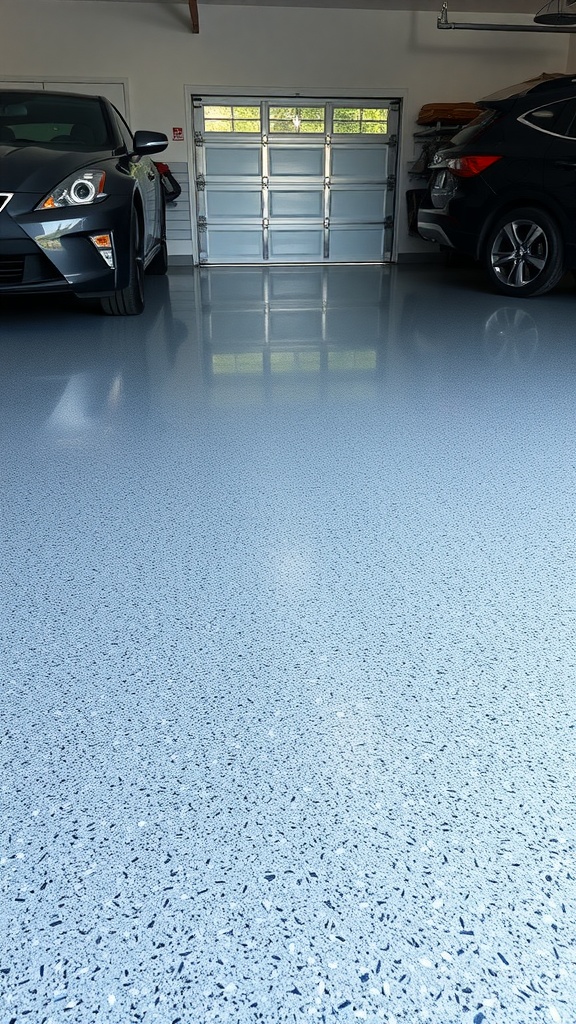 Before and after image of a garage floor transformation with epoxy
