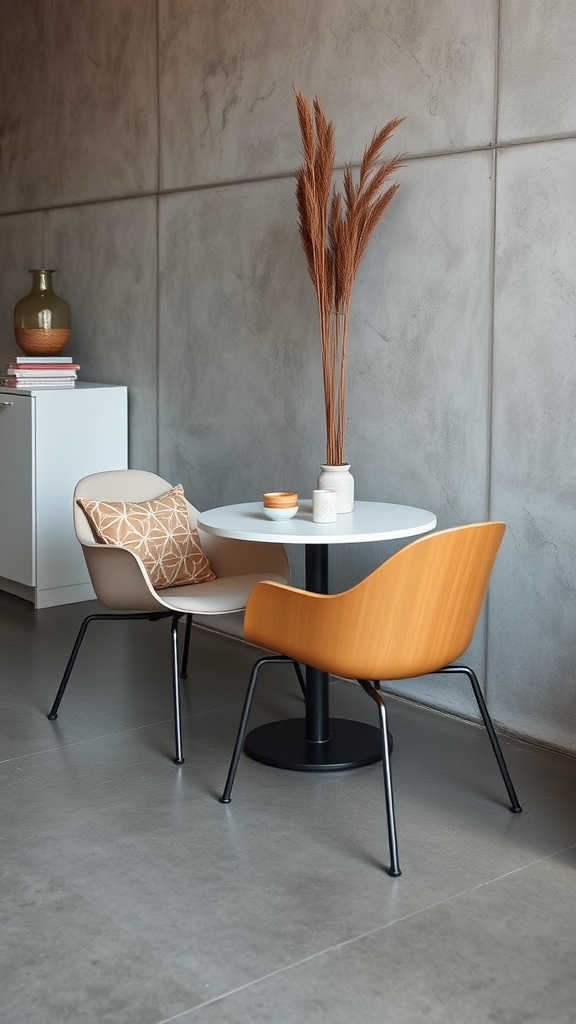 A minimalist interior shot of a grey polished concrete floor under soft diffused lighting with shadows.