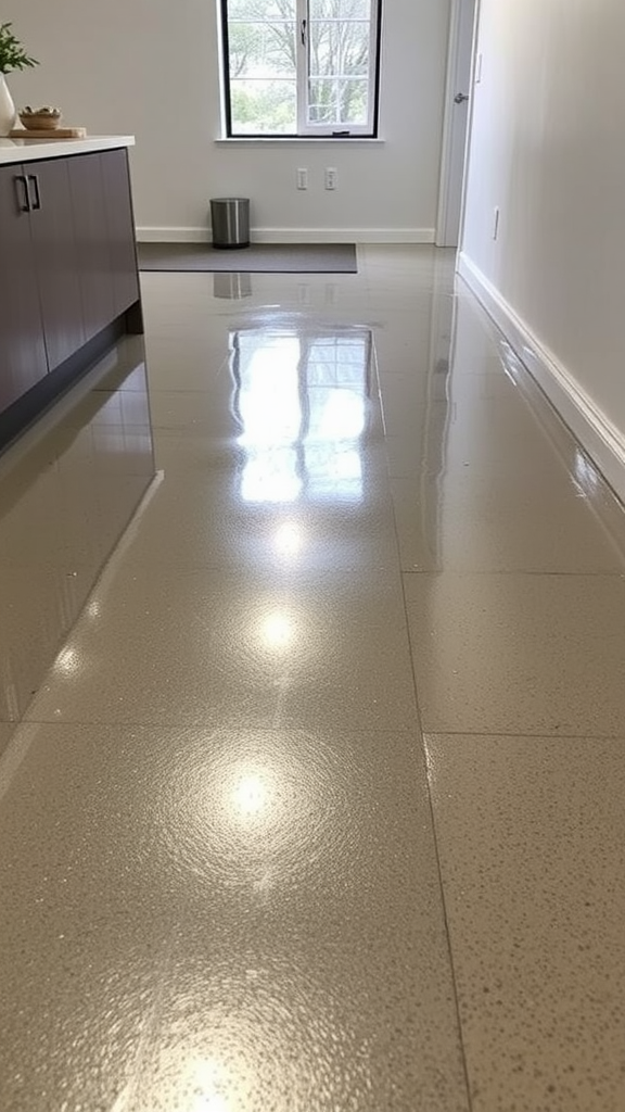 Shiny metallic epoxy floor in a modern interior