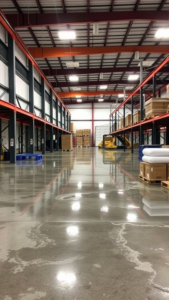 A worker repairing a damaged epoxy floor in an industrial environment.
