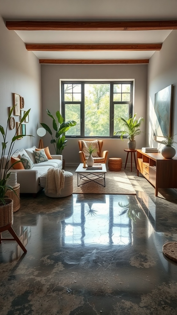 A spill on a smooth gray epoxy floor
