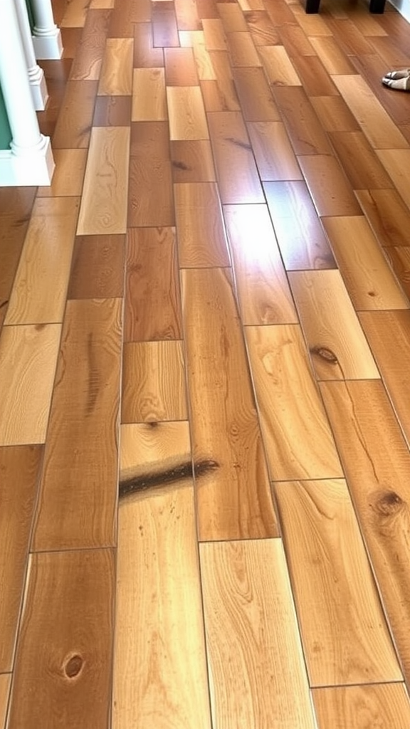 Close-up view of warm-toned wooden flooring