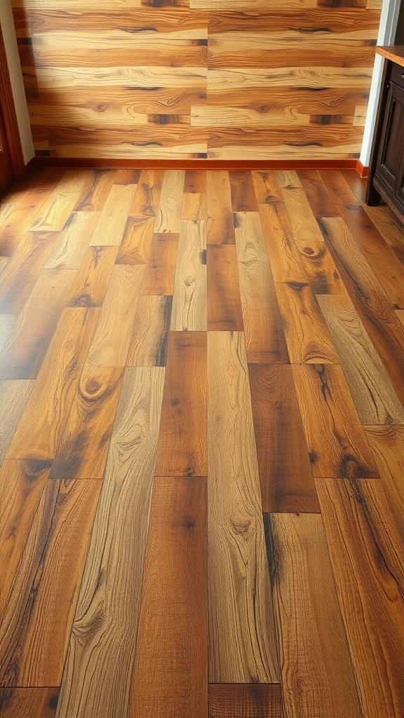 Rustic wood grain epoxy floor with warm earthy tones