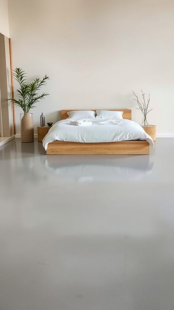 A modern kitchen featuring concrete flooring with a sleek design.