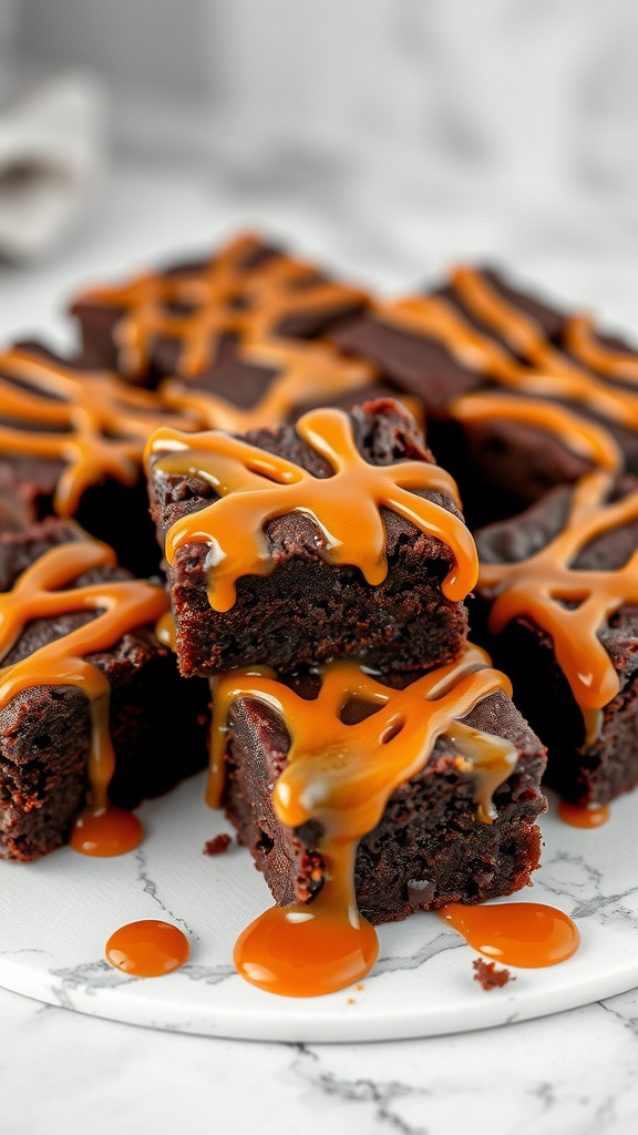 Delicious salted caramel brownies drizzled with caramel sauce.