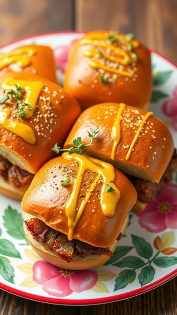 Savory Dijon and Thyme Sliders on a floral plate