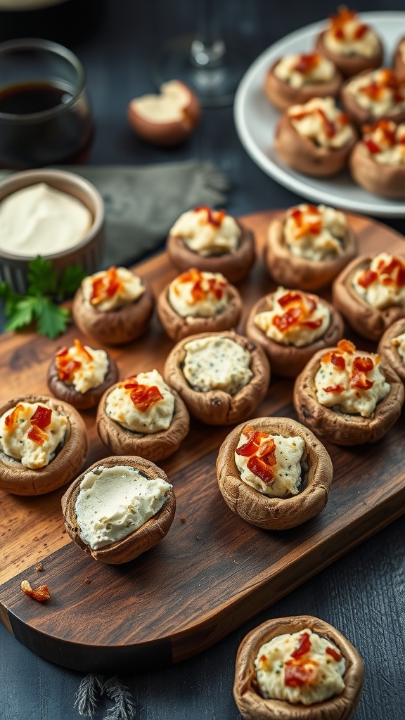 Savory stuffed mushrooms filled with cream cheese and topped with bacon bits