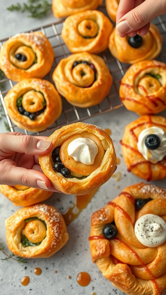 Savory spinach and cheese swirls made with puff pastry