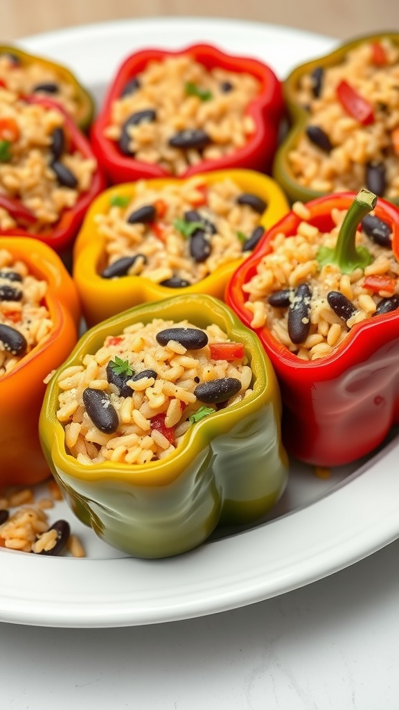 Colorful stuffed bell peppers filled with rice and beans