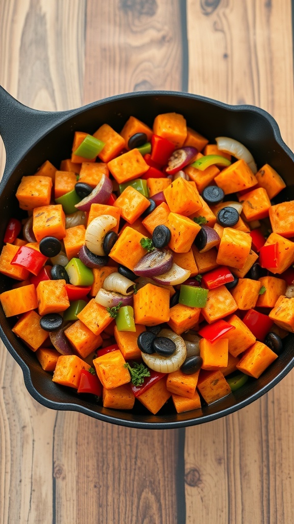 Savory sweet potato hash with colorful vegetables
