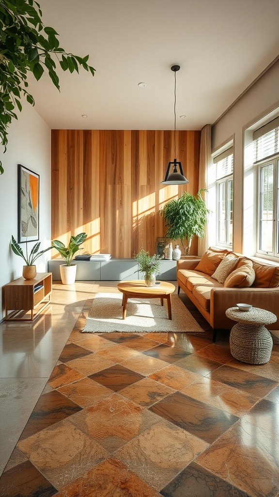 A beautifully designed living room featuring a seamless epoxy floor.