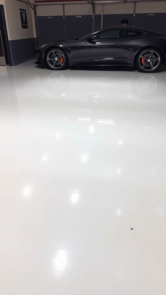 Before and after comparison of garage epoxy floor transformation.