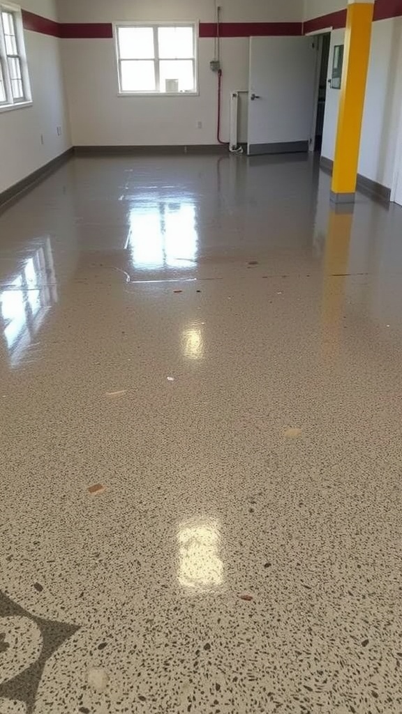 A modern interior showcasing seamless gray and white epoxy flooring, highlighting different epoxy styles.