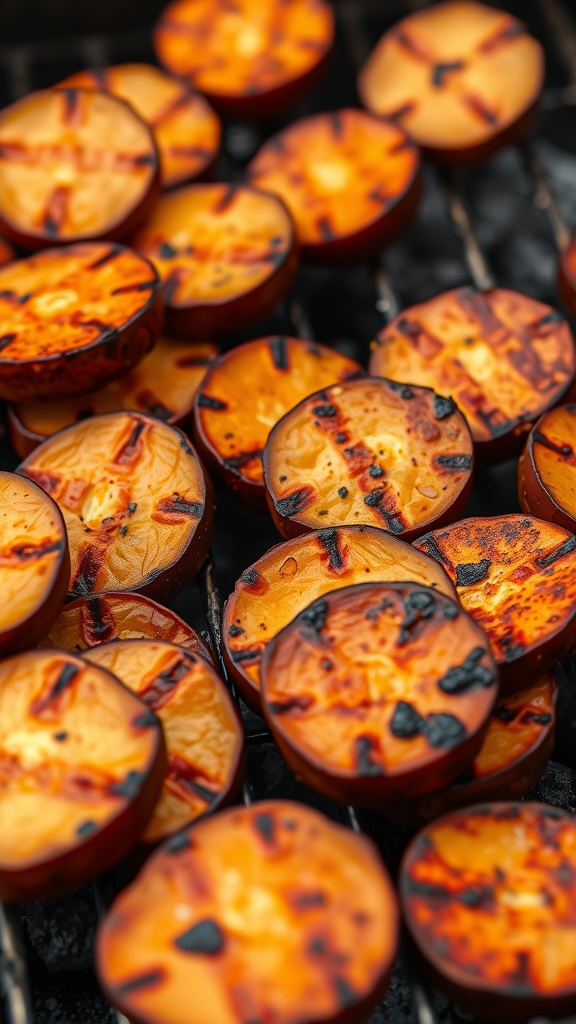 Grilled sweet potato slices with char marks