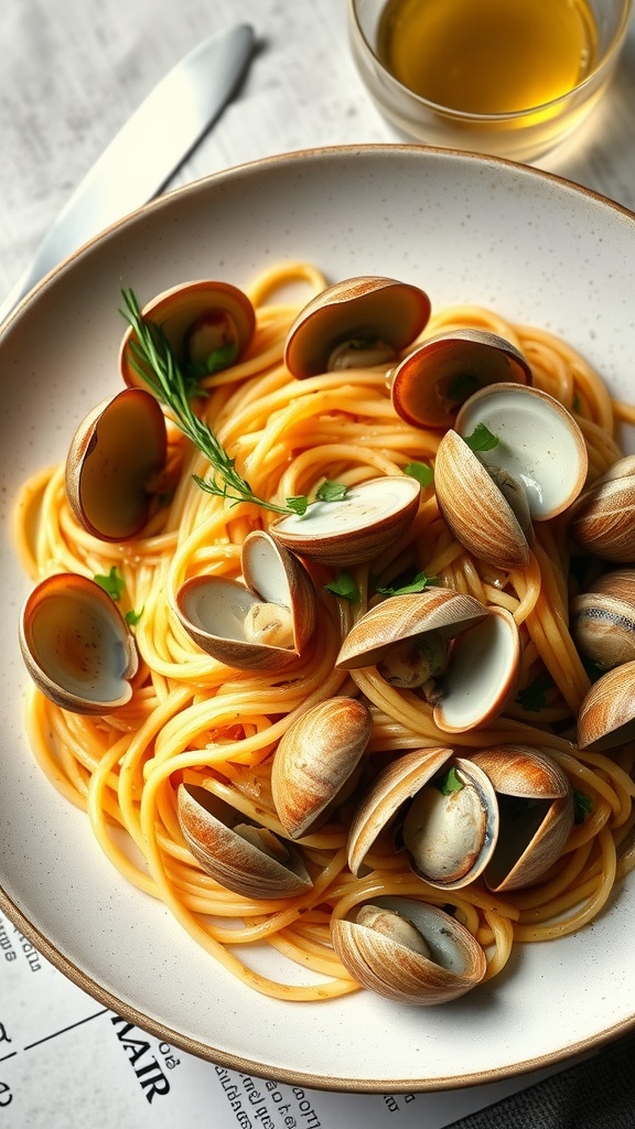 Delicious spaghetti vongole with clams