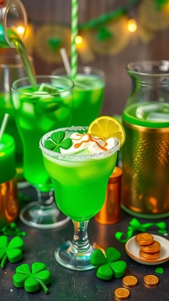 A vibrant green spicy Irish margarita garnished with lime and jalapeรฑo slices