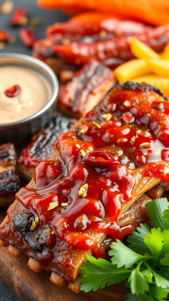 Delicious Sriracha Honey BBQ Ribs on a platter