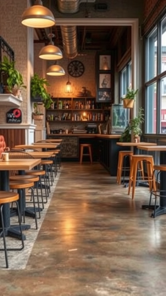 Stylish interior featuring polished concrete floors and wooden accents
