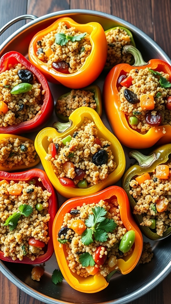 Stuffed bell peppers filled with quinoa and mixed vegetables