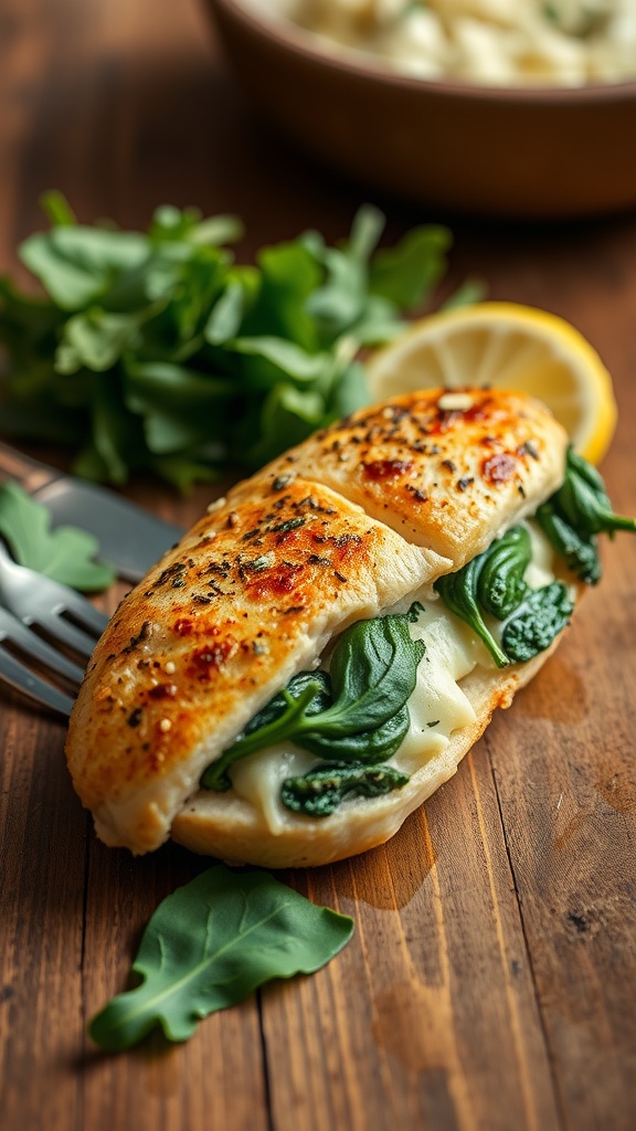 Delicious stuffed chicken breast with spinach and cheese