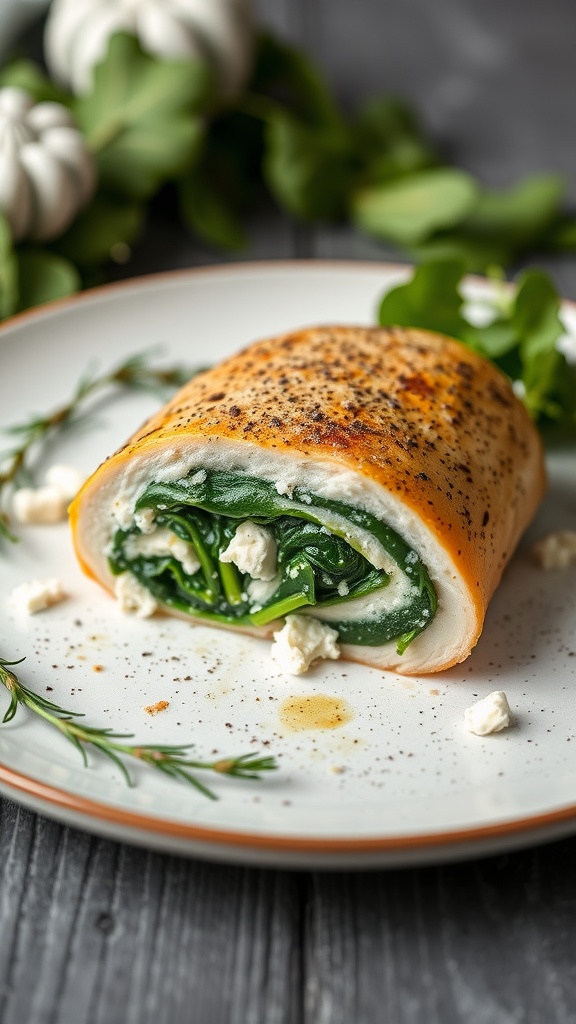 Stuffed chicken breast filled with spinach and feta on a plate