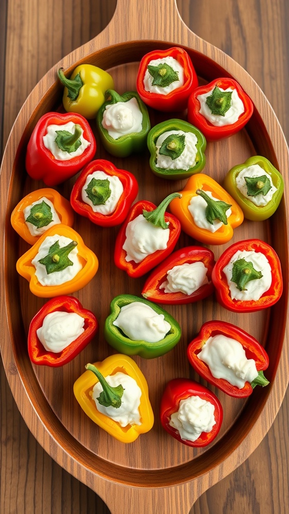 Colorful stuffed mini peppers filled with cream cheese mixture