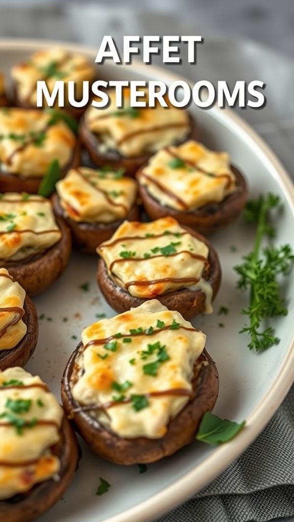 Delicious stuffed mushrooms topped with cheese and herbs