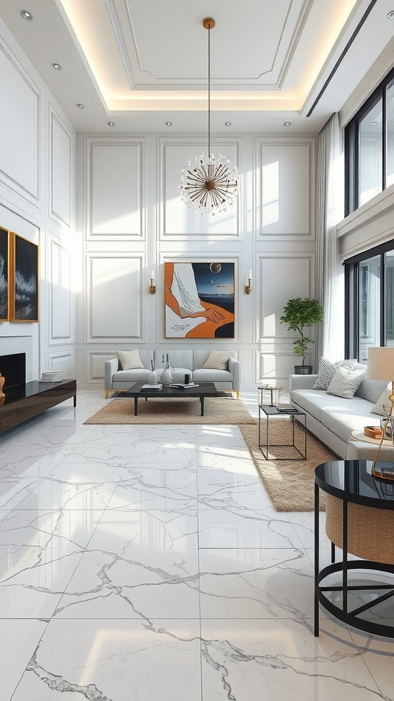 Interior space featuring a stunning marble epoxy floor with modern furniture
