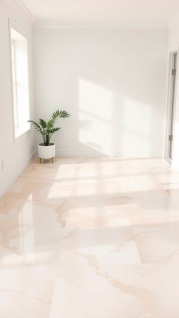 Bright room with pastel epoxy flooring and a green plant