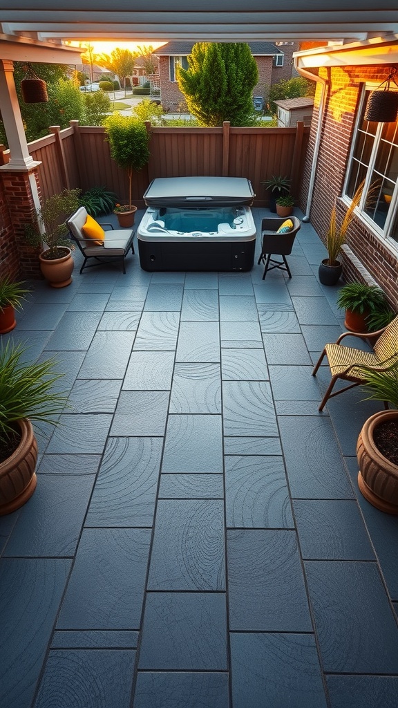 A sunny yellow epoxy patio with vibrant colors and stylish furniture.