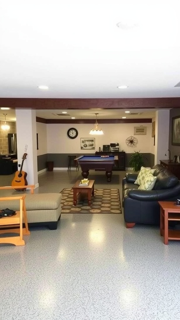 A person grinding the floor in a basement for epoxy coating preparation.