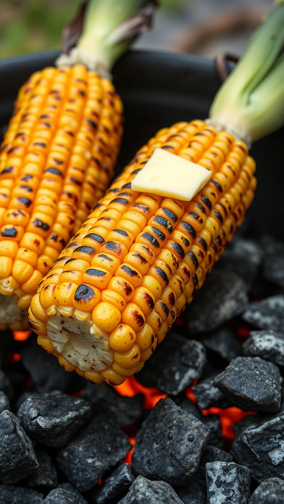 Grilled sweet corn on the cob with butter