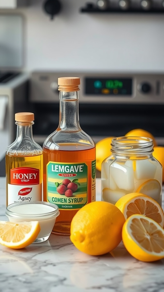 Ingredients for Raspberry Peach Lemonade, including fruits and natural sweeteners.