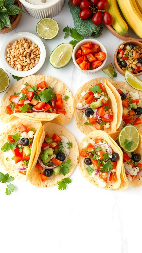 Taco night setup with tortillas and fresh toppings