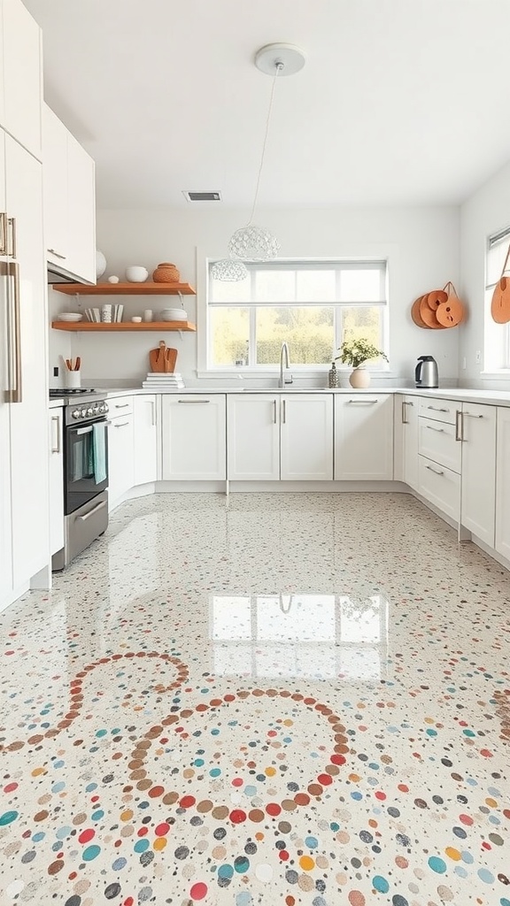 Colorful terrazzo inspired epoxy flooring