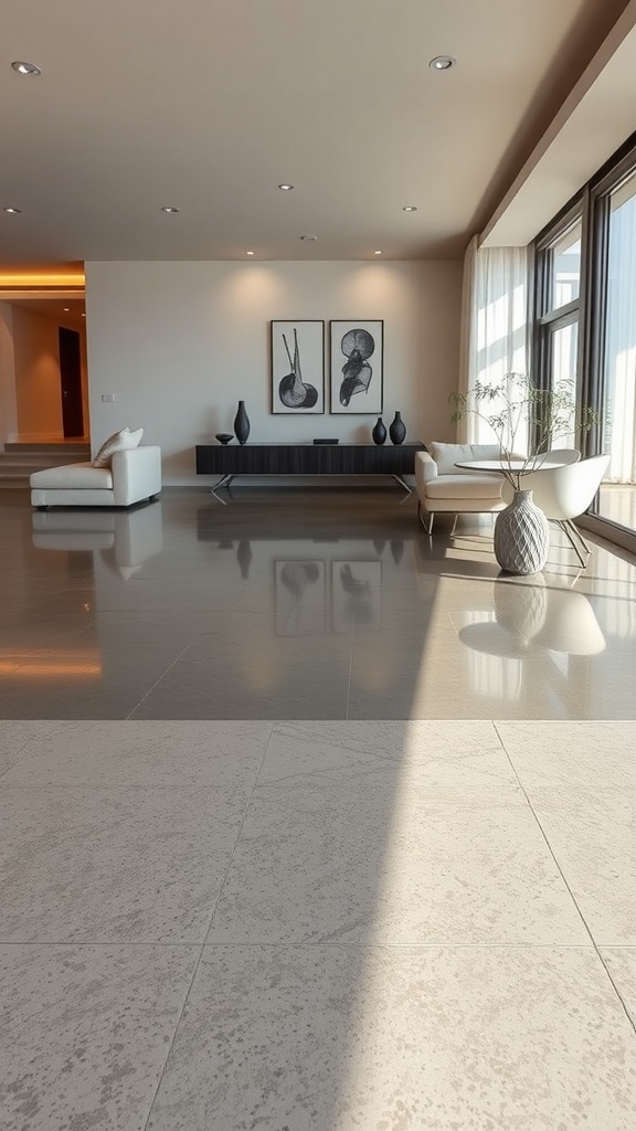 Bright and modern interior with textured epoxy flooring