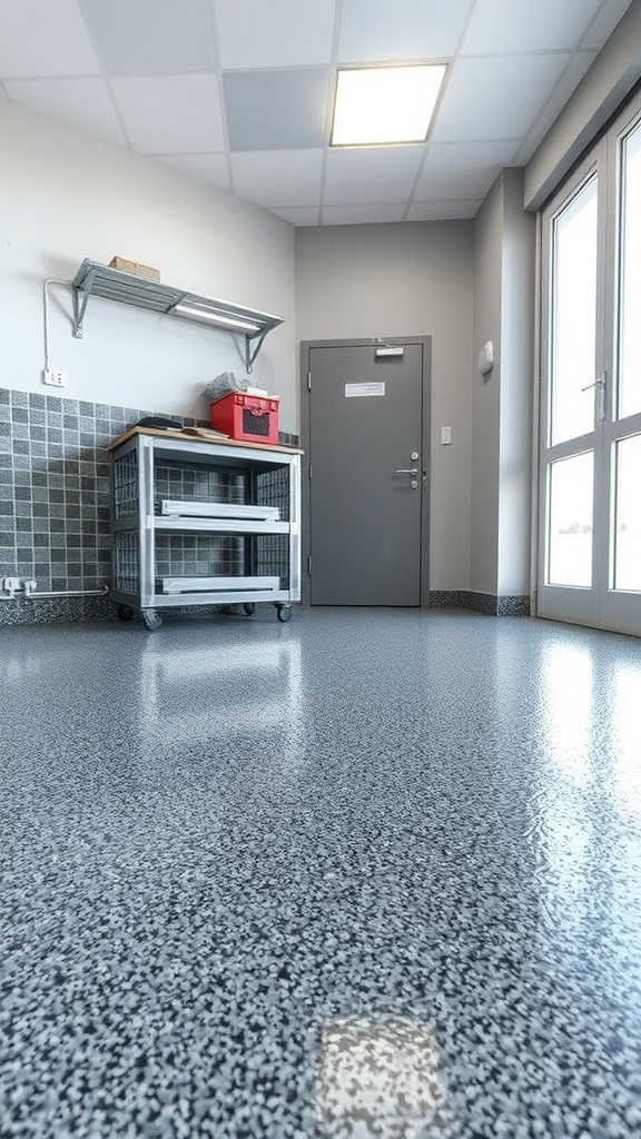 Stylish marble epoxy floor featuring gold veining, showcasing a bright modern interior.