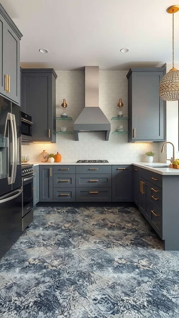 Modern kitchen with textured epoxy flooring for slip resistance
