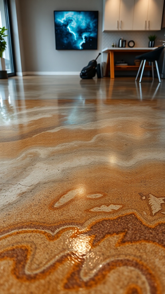 A beautifully textured epoxy floor design with a natural stone pattern.