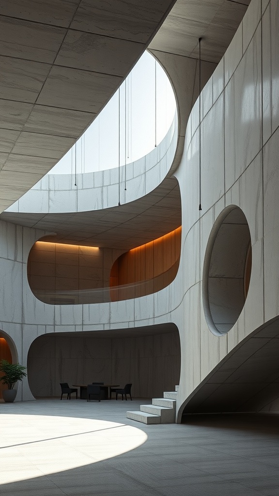 Interior view of a modern space with eco-friendly concrete floors, showcasing smooth surfaces and natural light.